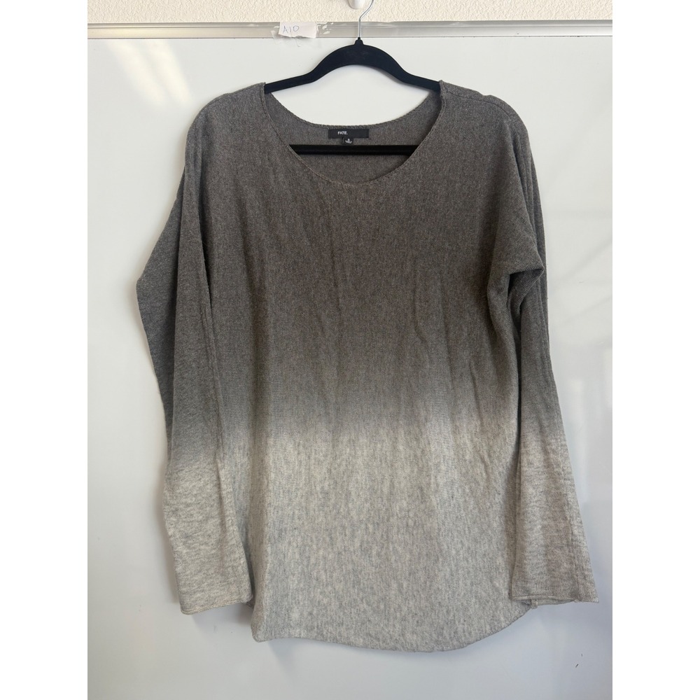 Fate Women Grey Ombre Angora Blend Knit Sweater Scoop Neck Long Sleeve Small